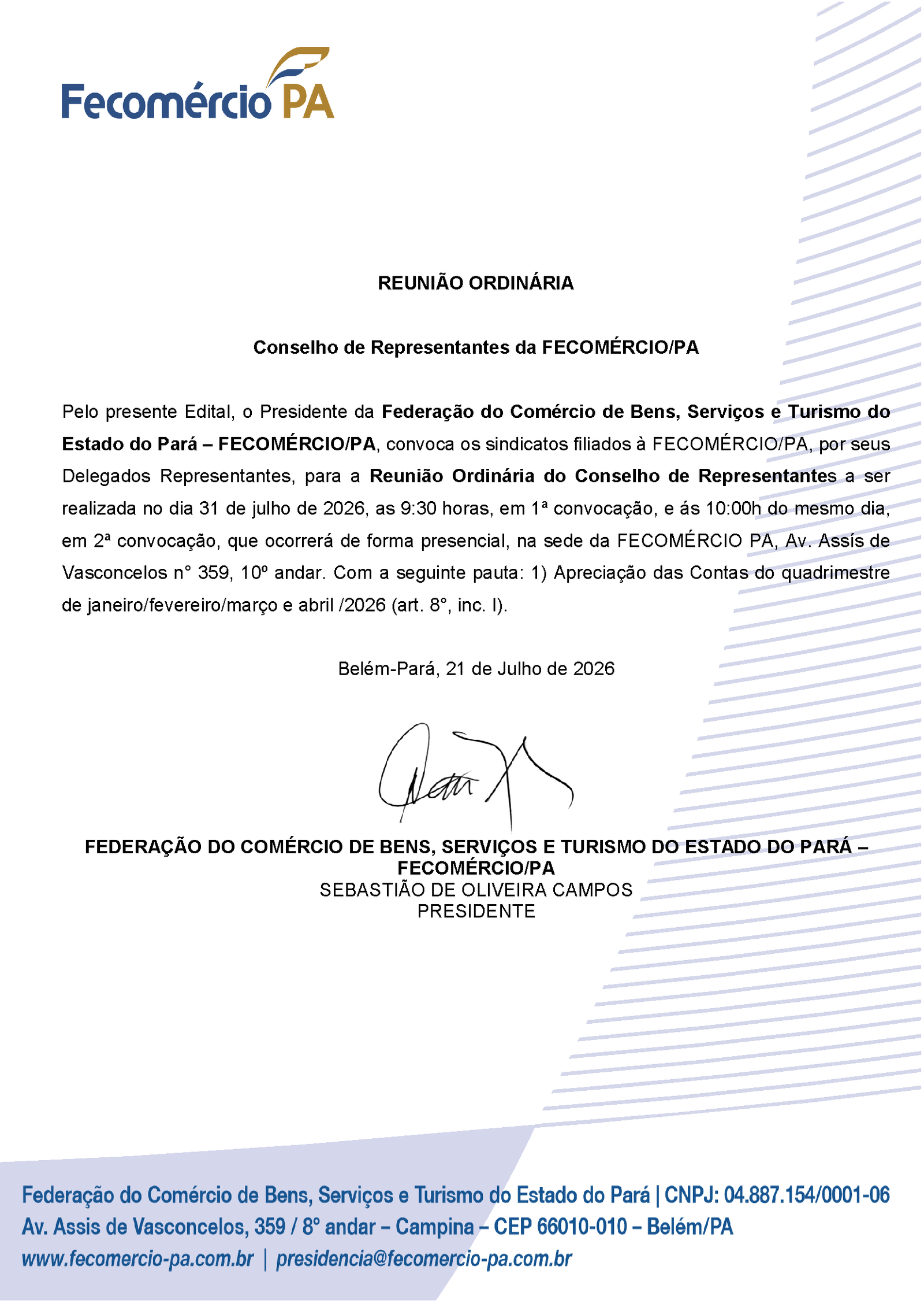 Edital  Convoca&ccedil;&atilde;o para Reuni&atilde;o Conselho de Representantes aprecia&ccedil;&atilde;o das contas  1&ordm; quad 2026_N2