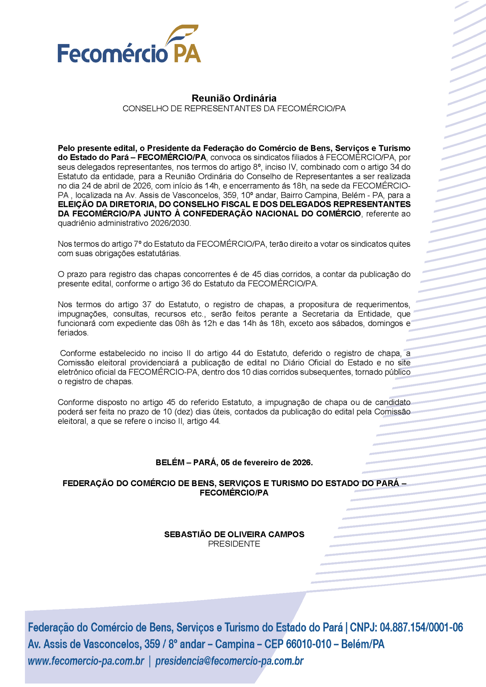 Edital de convoca&ccedil;&atilde;o Elei&ccedil;&atilde;o 2026 NEW